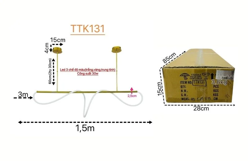 Thông số đèn thả thiết kế TTK131 