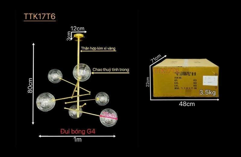 Thông số đèn thả thiết kế TTK17VANG