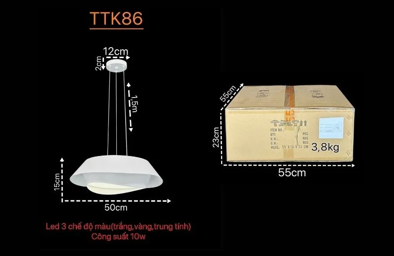 Thông số đèn thả thiết kế TTK86