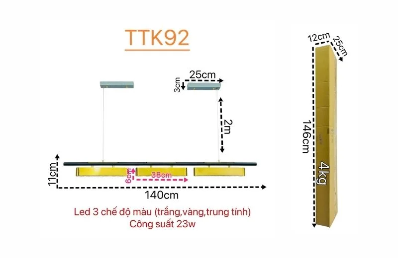 Thông số đèn thả thiết kế TTK92 