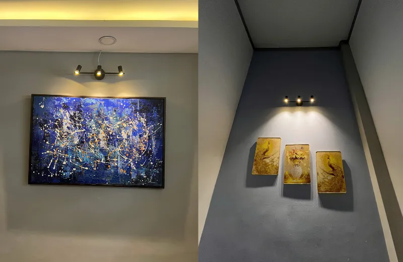 Đèn Rọi Tranh RT91 Hiện Đại – Đèn Soi Tranh thực tế phòng khách nhà khách hàng.