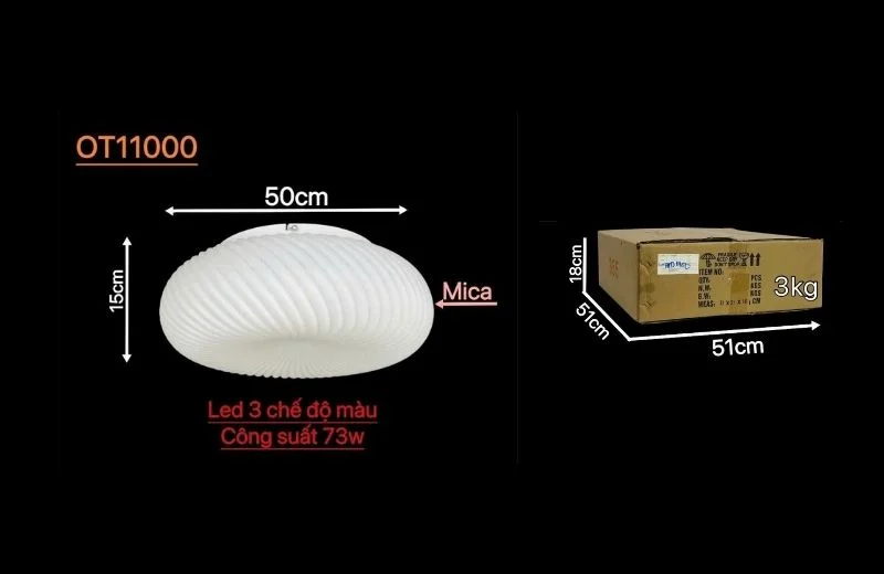 Thông số đèn ốp trần mica OT1100 