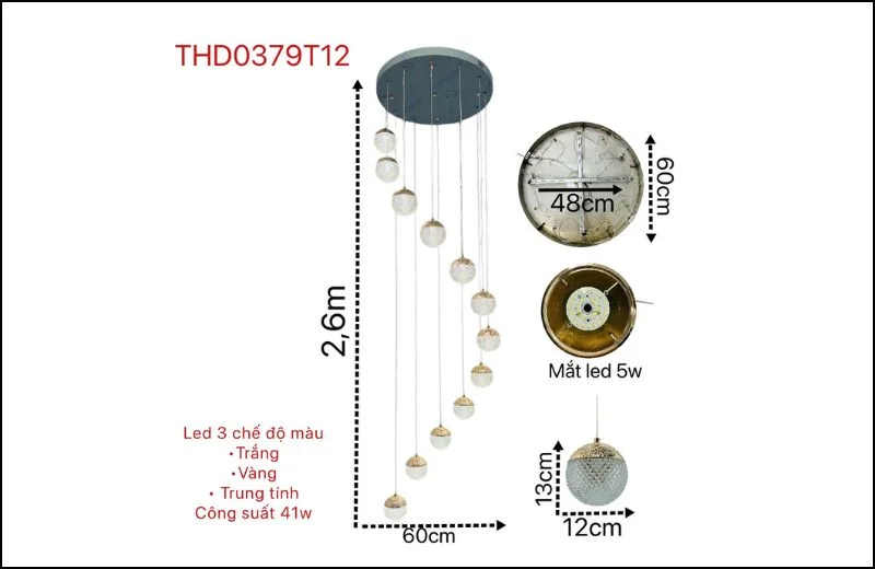 Thông số đèn thả hiện đại THD0379T12