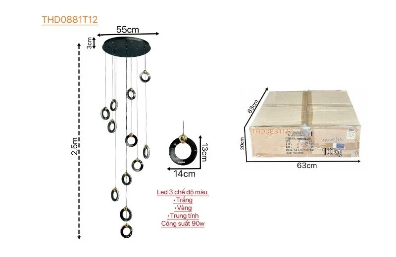 Thông số đèn thả hiện đại THD0881T12