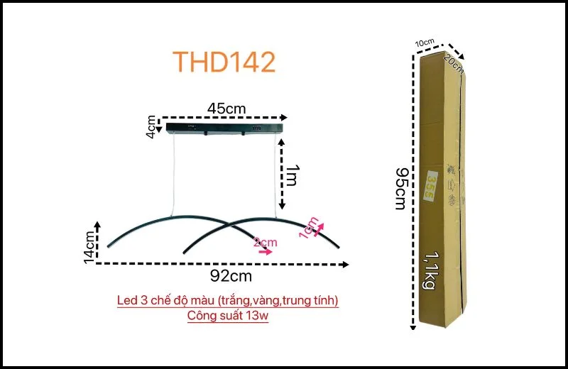 Thông số đèn thả hiện đại THD142