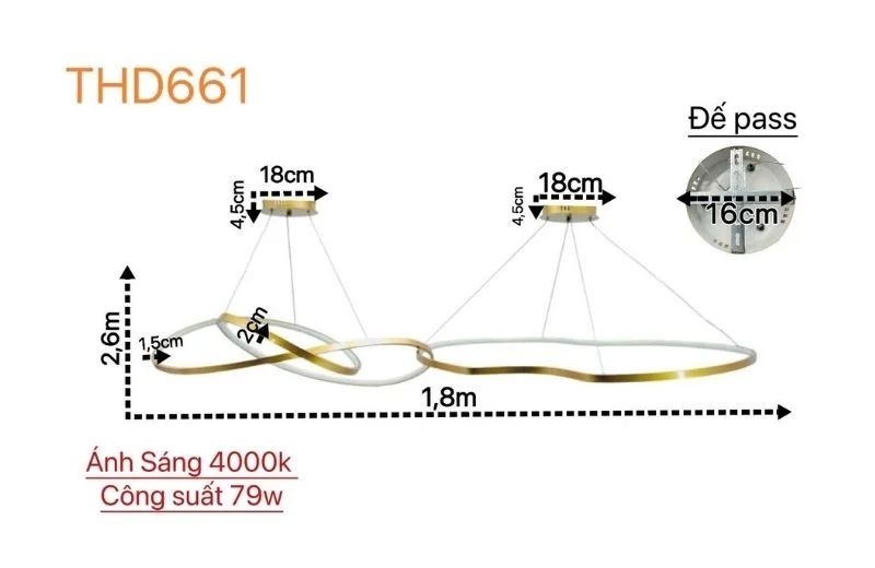 Thông số đèn thả hiện đại THD661 