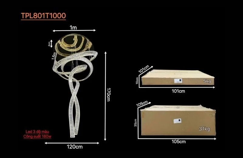 Thông số đèn thả pha lê TPL801T1000