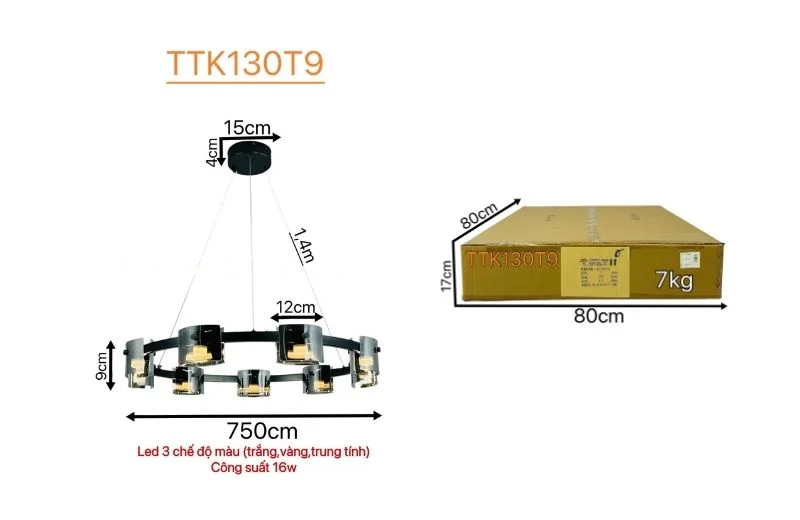 Thông số đèn thả thiết kế TTK130T9
