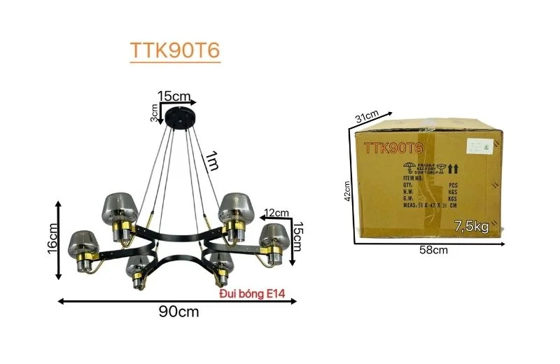 Thông số đèn Thả Thiết Kế TTK90T6