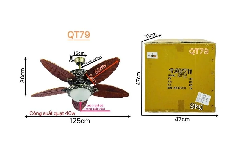Thông số quạt trần đèn QT79