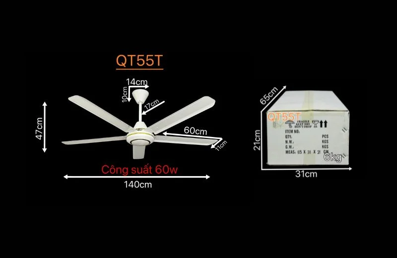 Thông số quạt trần QT55T 