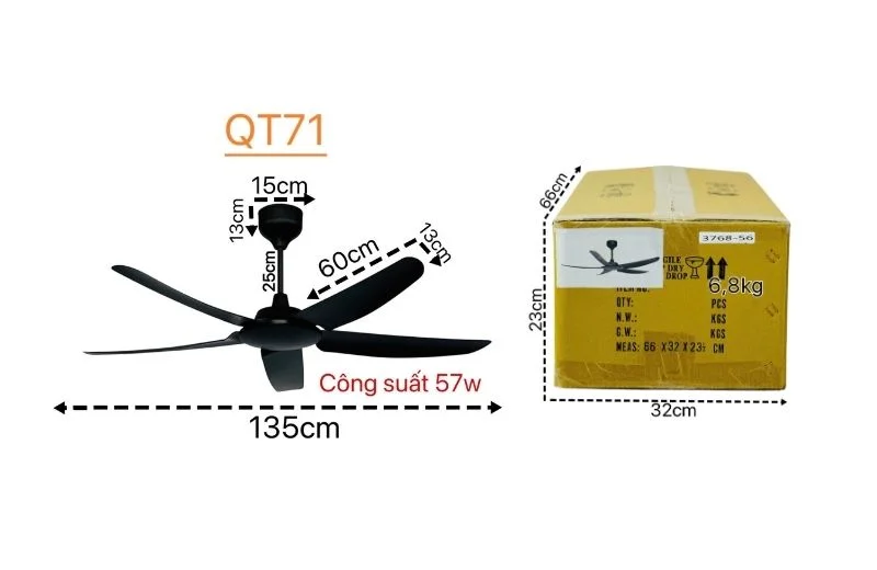 Thông số quạt trần QT71 