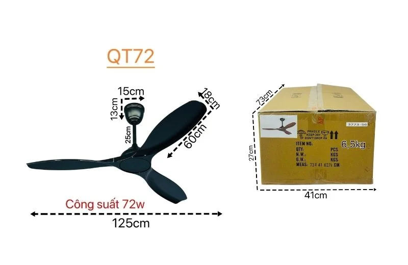 Thông số quạt trần QT72 