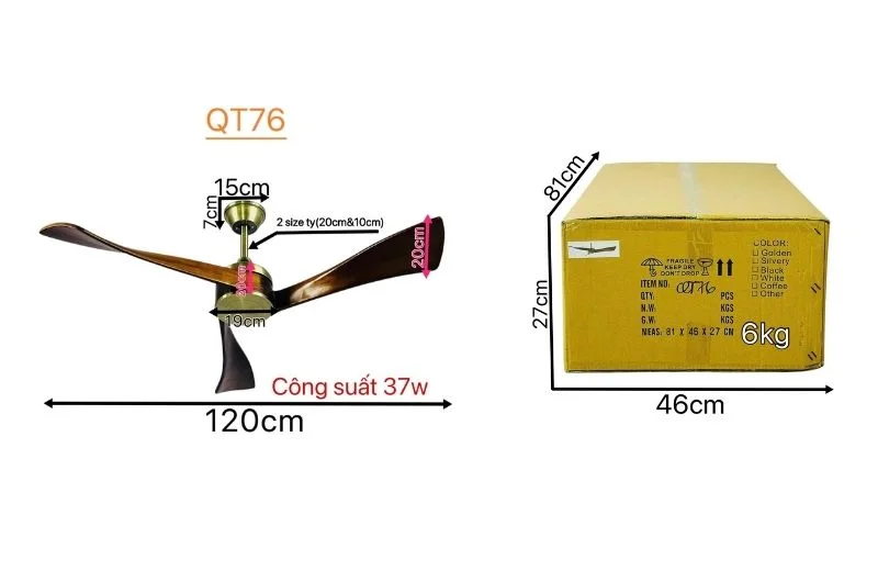 Thông số quạt trần QT76 
