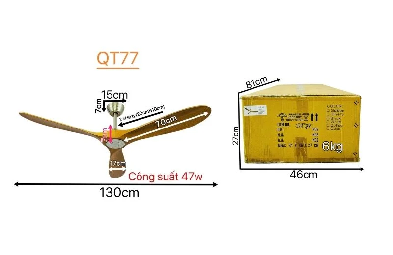 Thông số quạt trần QT77 