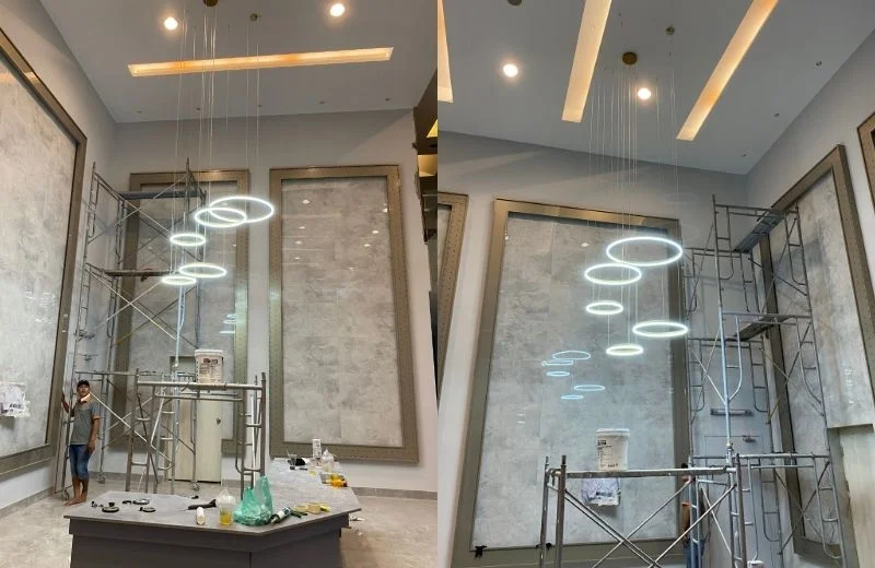 Thi công đèn thả hiện đại THD7046VANG 