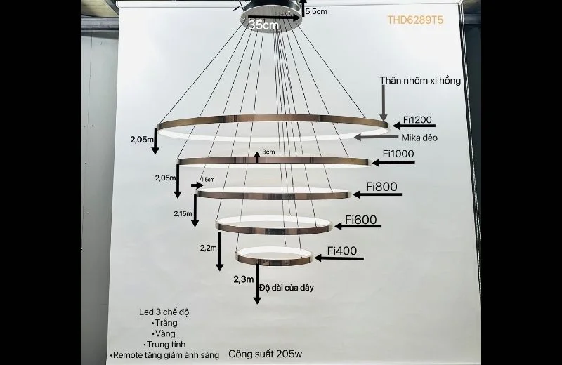 Thông số đèn thả hiện đại THD6289T5 