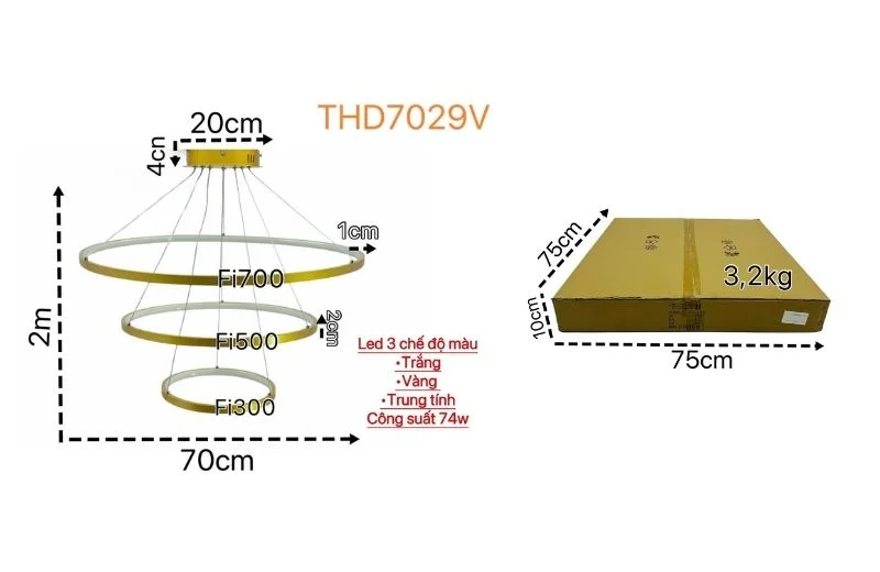 Thông số đèn thả hiện đại THD7029