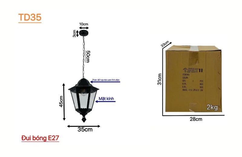 Thông số đèn thả trần TD35 
