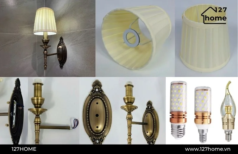 Ví dụ điển hình về cấu tạo cơ bản của đèn tường (tuỳ loại có thể sẽ có cấu tạo khác nhau)