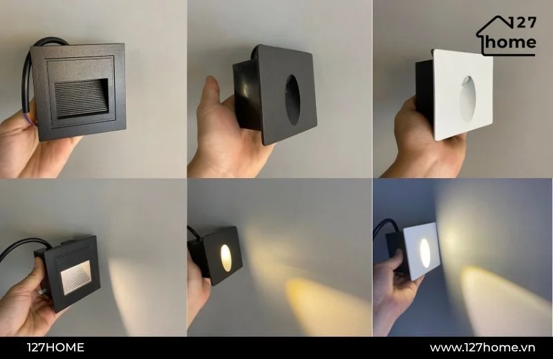 Đèn âm cầu thang hình vuông góc chiếu rộng
