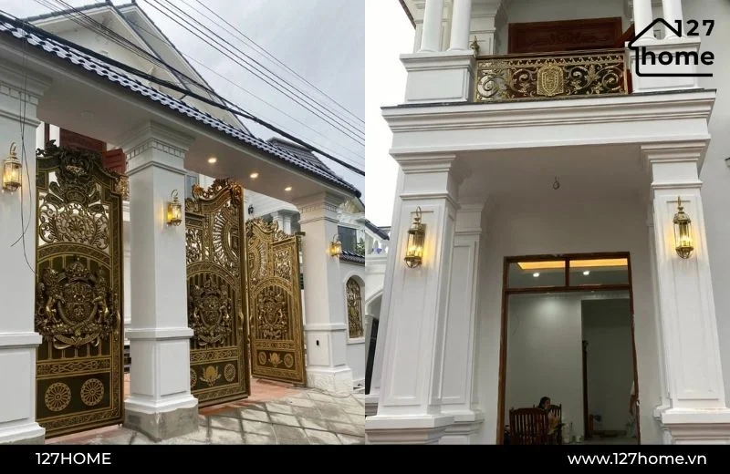 Đèn tường cổ điển được bố trí ngoài trời