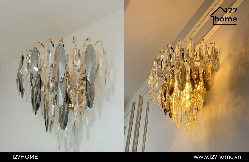 Mẫu đèn tường trang trí chất liệu pha lê tại 127 HOME