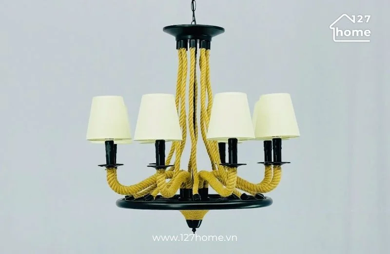 Đèn chùm đơn giản phong cách mộc thô cho quán cafe