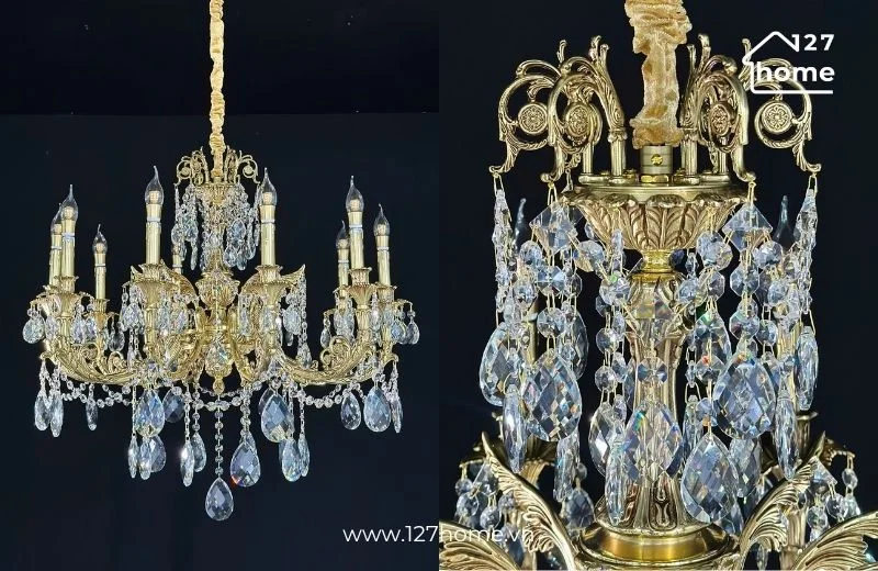 Đèn chùm đồng DCD2301 với các hạt pha lê