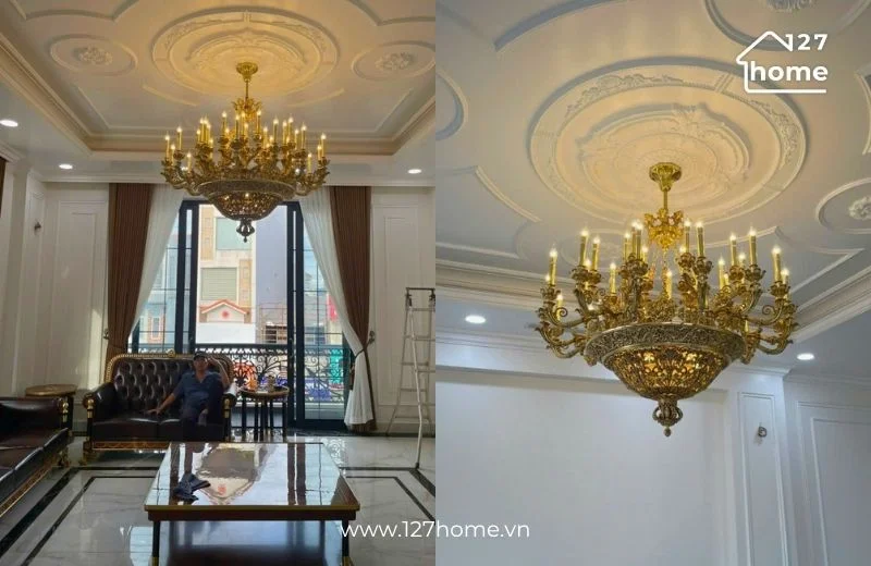 Đèn chùm đồng DCD9918 cho phòng khách nhà phố