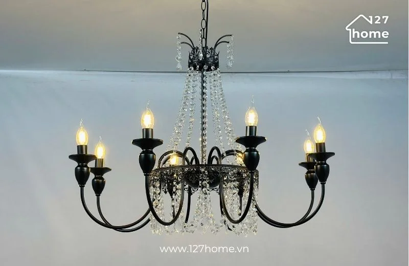 Đèn chùm nến DC53 với khung hợp kim và các hạt pha lê
