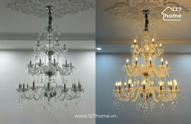 Đèn chùm DC9146T30 thiết kế thả thông tầng với 30 tay nến