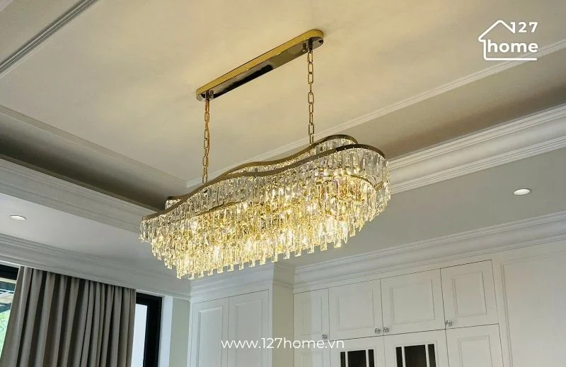 Đèn chùm pha lê hiện đại thiết kế thả thanh ngang