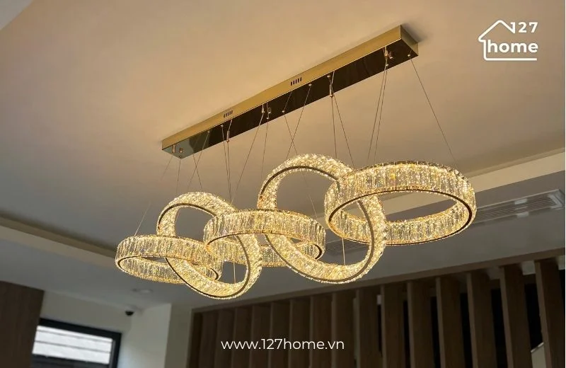 Đèn chùm phòng ăn hiện đại THD7059N5 với các vòng đan xen vào nhau