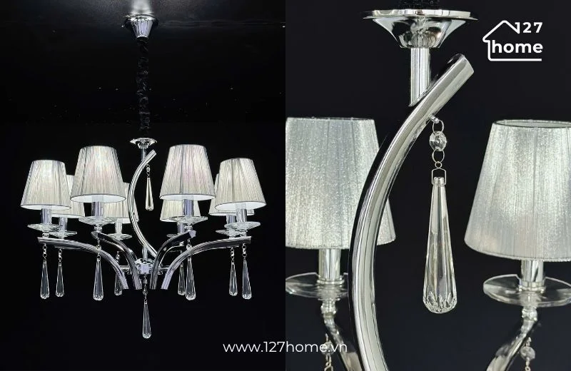 Đèn chùm tân cổ điển với các chi tiết pha lê