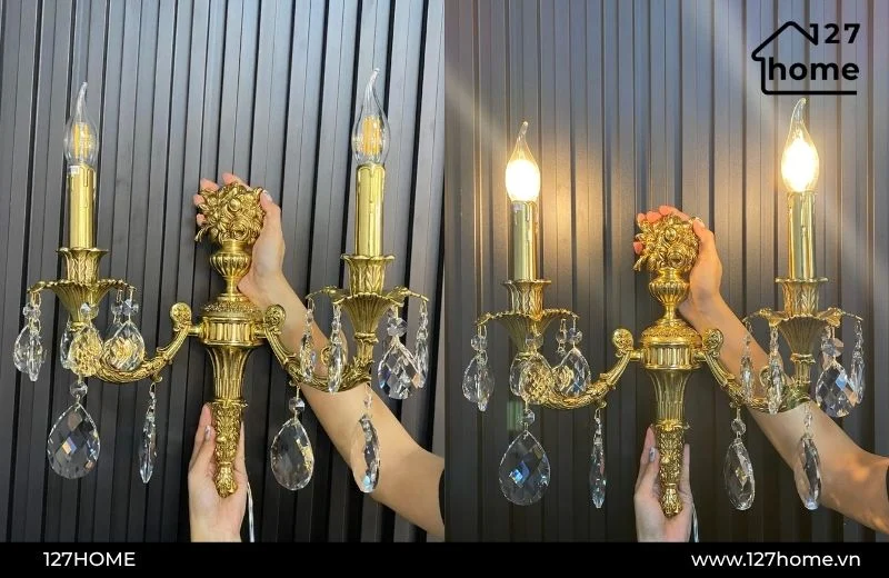 Đèn tường đôi kết hợp pha lê
