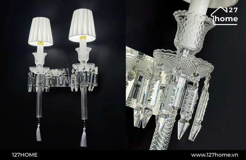 Đèn tường đôi pha lê phong cách Tân Cổ Điển