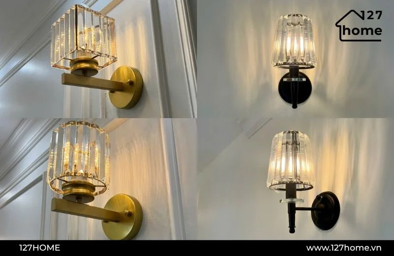Đèn tường pha lê dạng tay đèn kết hợp chao