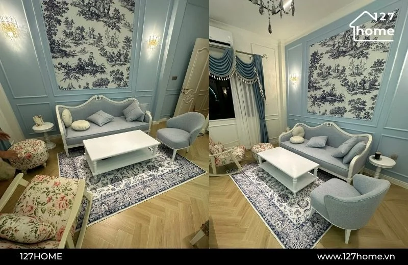 Đèn tường pha lê phối với thảm trang trí