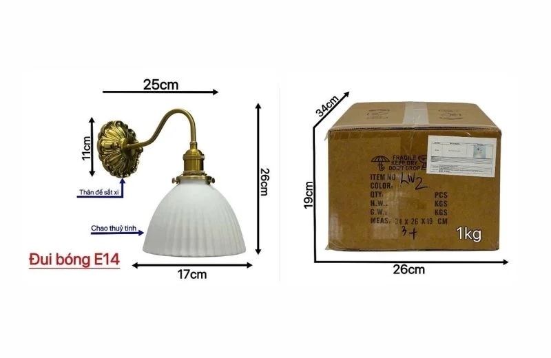 Thông số đèn tường thiết kế VK02