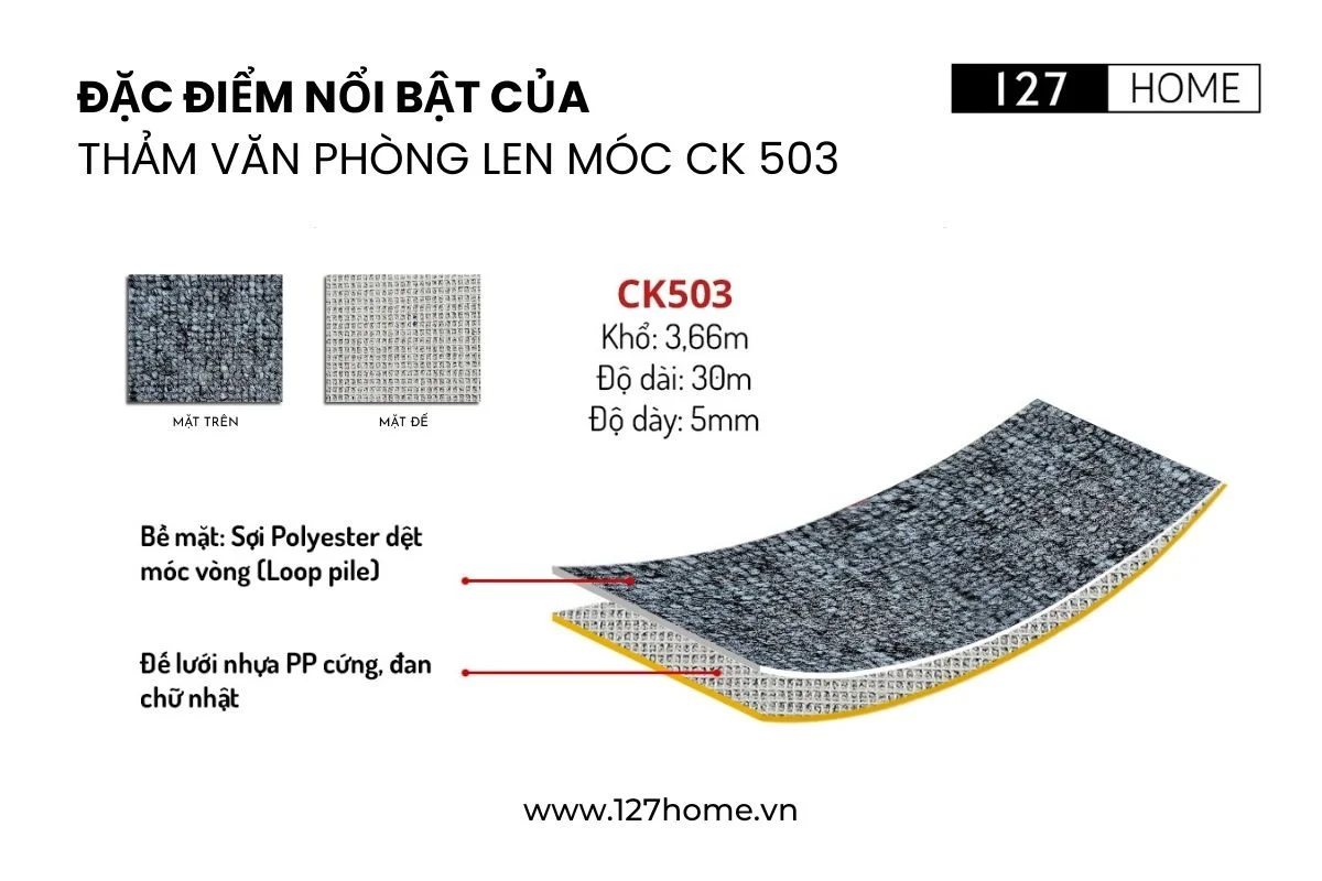 Đặc điểm nổi bật của thảm văn phòng len móc CK 503