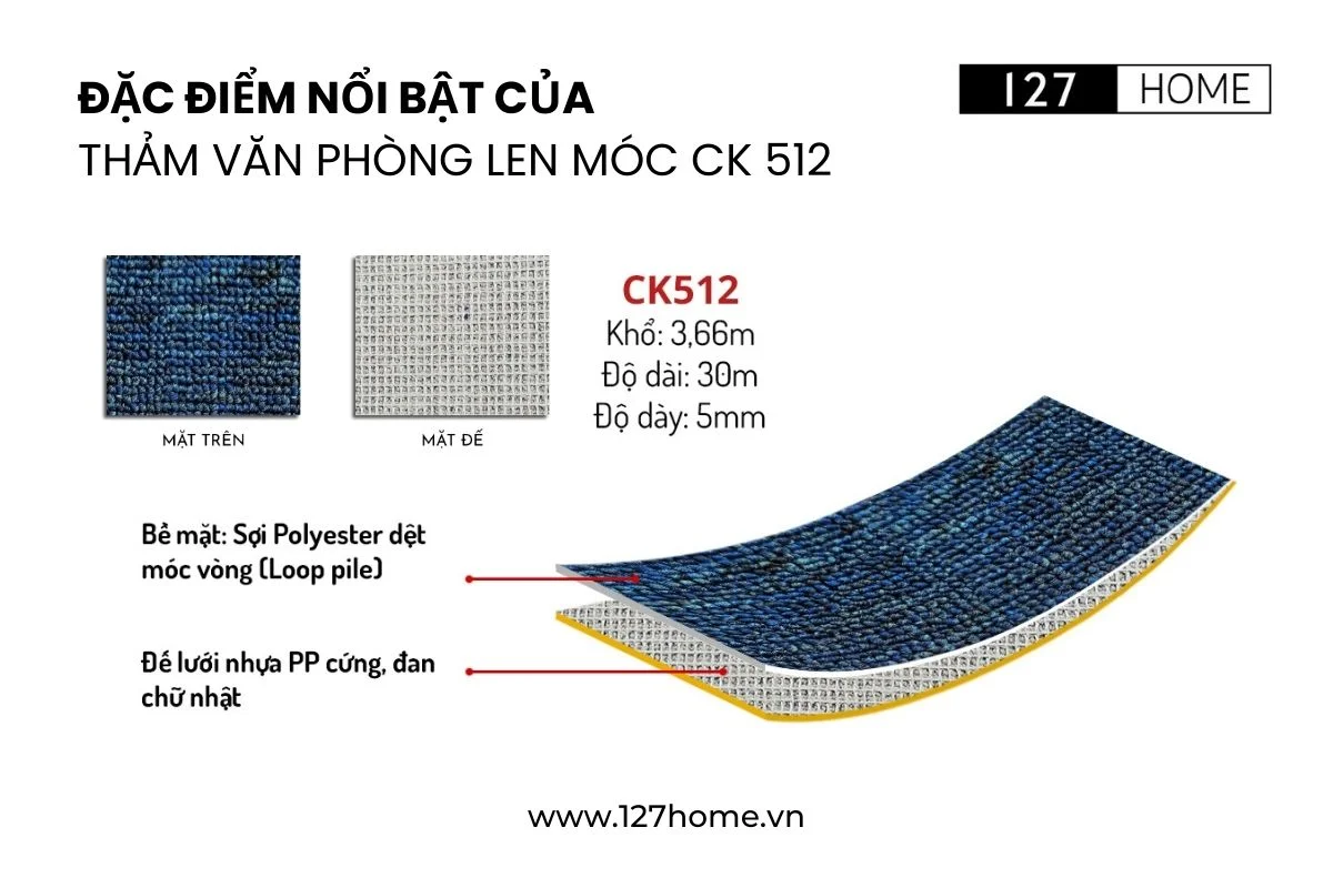 Đặc điểm nổi bật của thảm văn phòng len móc CK 512 