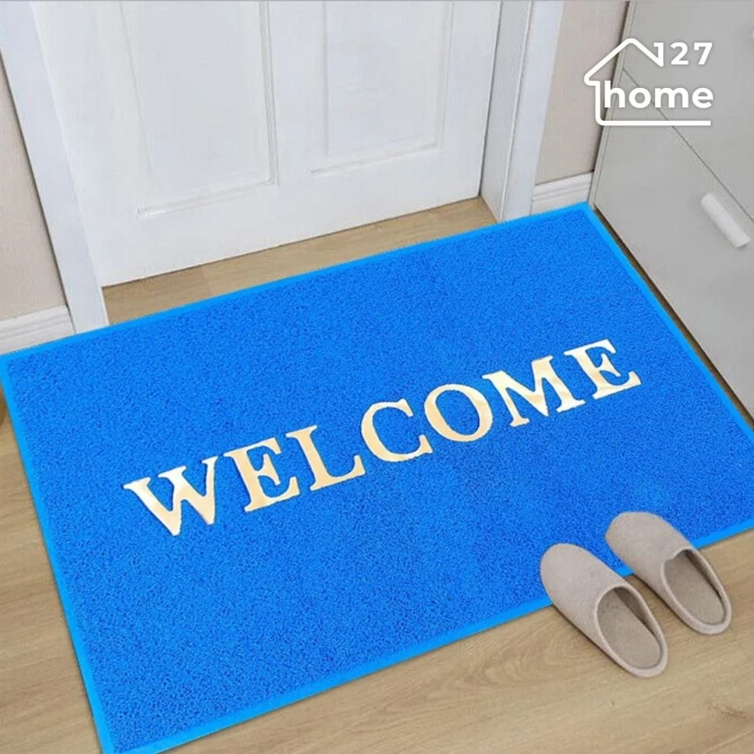 Thảm chùi chân Welcome xanh dương