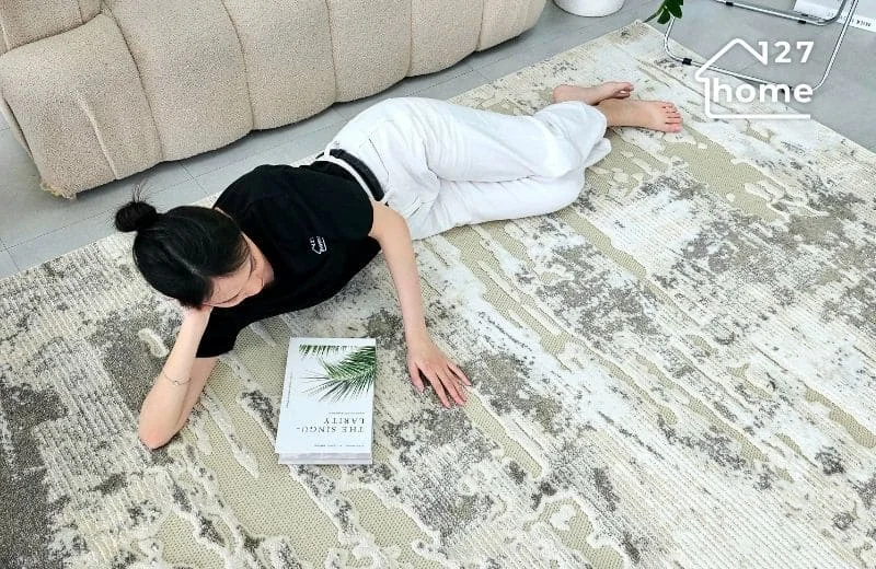 Thảm phòng khách dệt 3D Haze với hoạ tiết trừu tượng hiện đại
