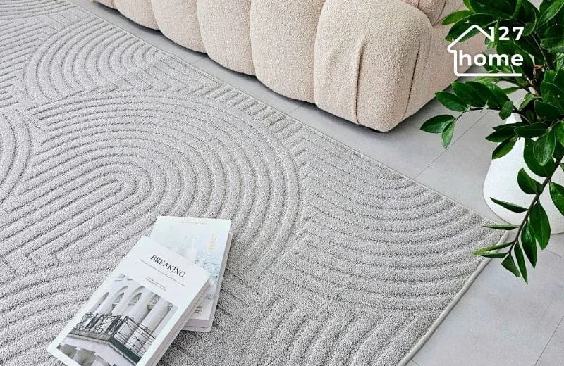 Thảm phòng khách dệt trượt nước Mizu với hoạ tiết đồng tâm tối giản