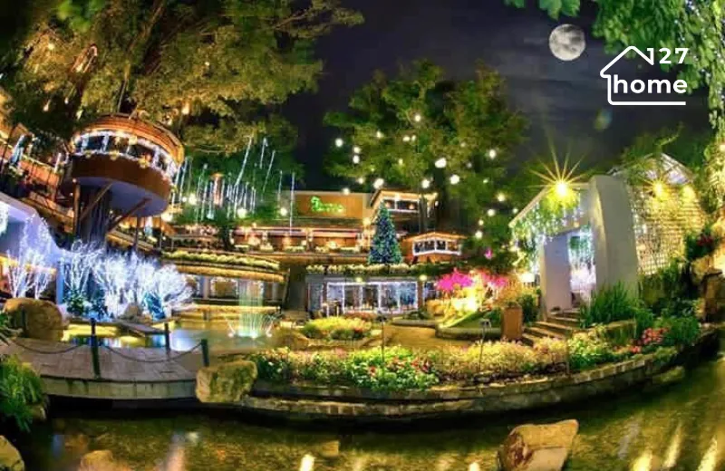 cách trang trí đèn quán cà phê - trang trí phong cách sân vườn, ngoài trời