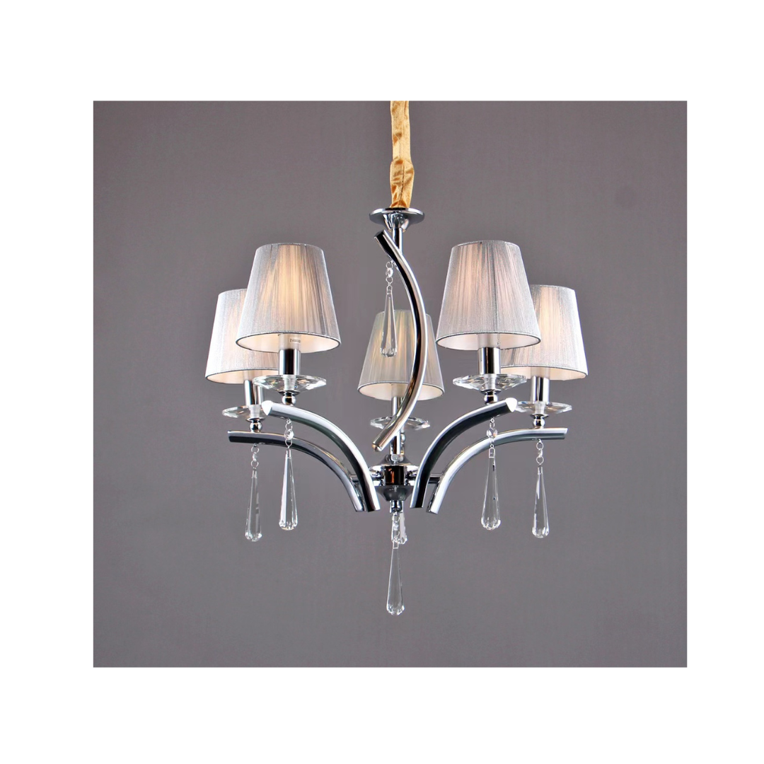 den-chum-dc308t5–thiet-ke-hien-dai-1 Đèn chùm trang trí DC308T5 hiện đại với thân kim loại mạ chrome và chao đèn vải cao cấp, điểm pha lê sang trọng.