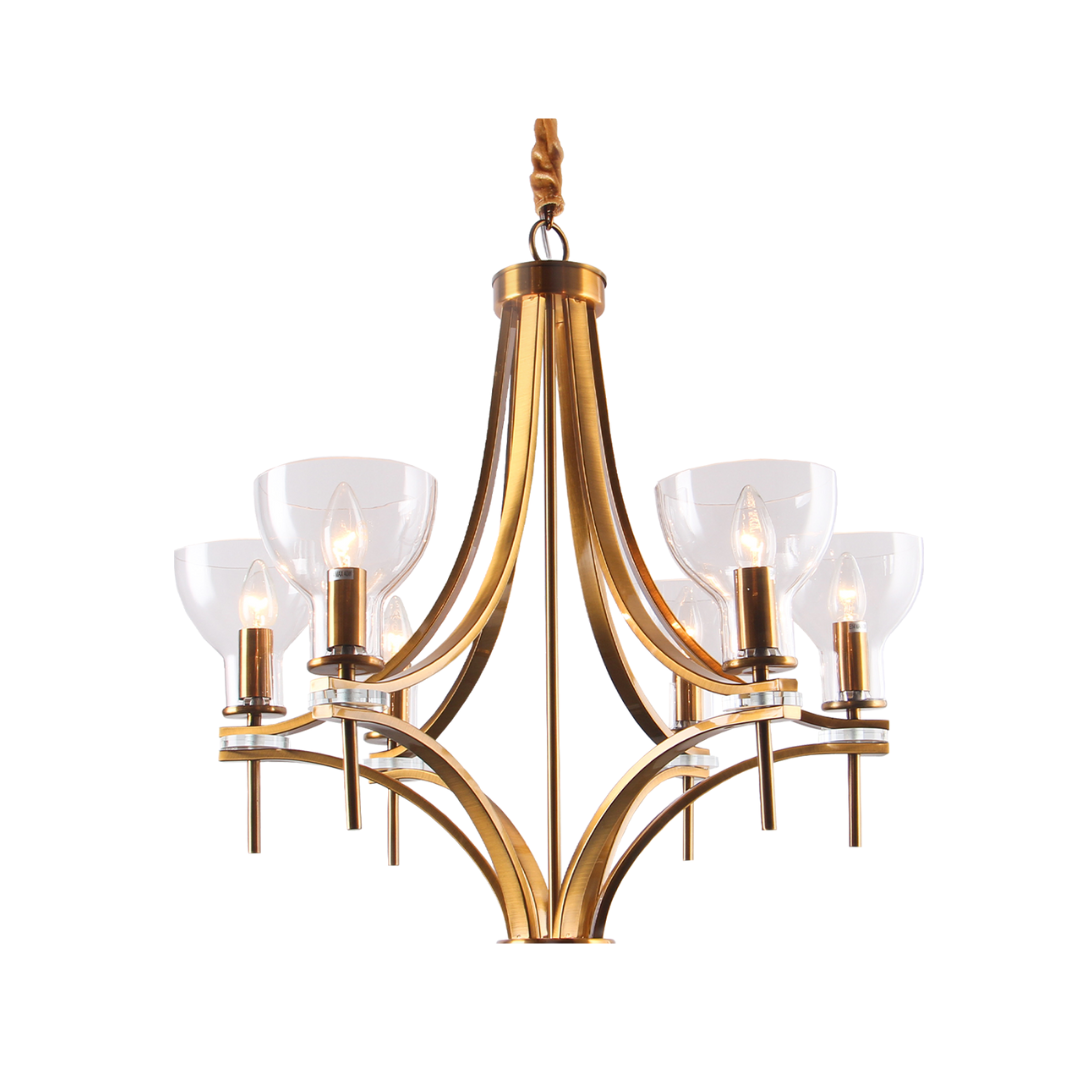 Đèn chùm DC458T6 phong cách cổ điển Châu Âu với thân hợp kim vàng đồng