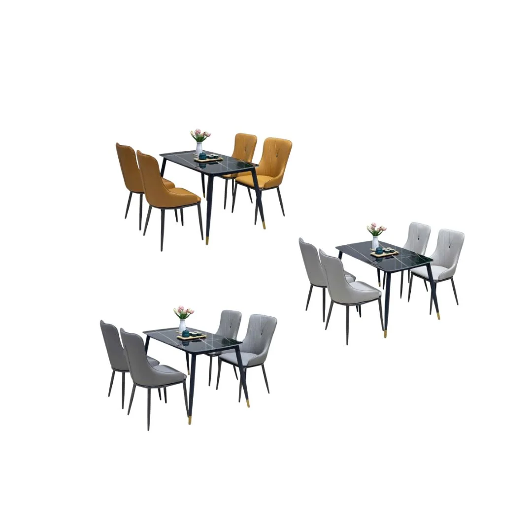 Bộ Bàn Ăn 4 Ghế Eva Mặt Ceramic Đen Bóng Chân CT002