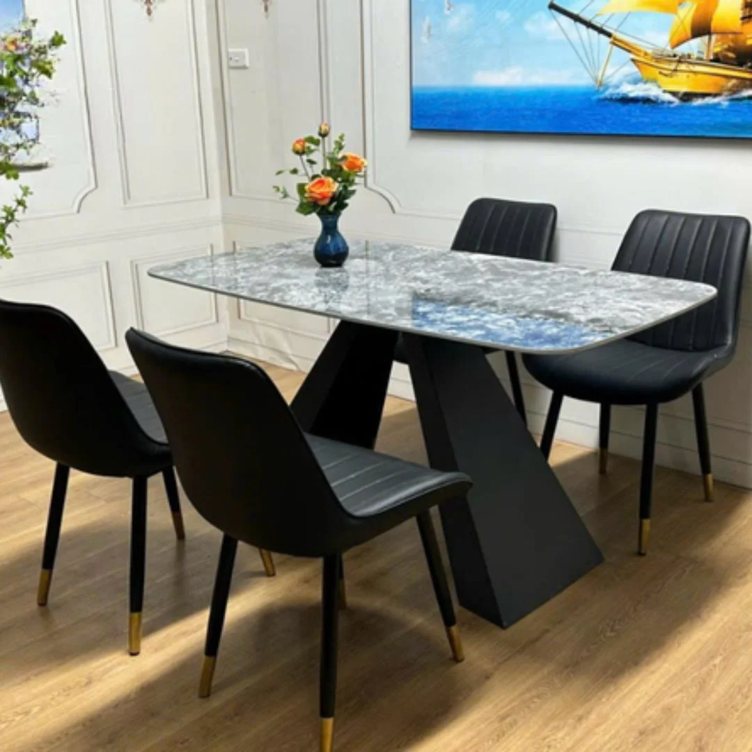 bo-ban-an-4-ghe-loft-soc-den-mat-ceramic-trang-bong-chan-ct006-1 Bộ bàn ăn 4 ghế Loft sọc đen mặt ceramic trắng bóng chân CT006 1